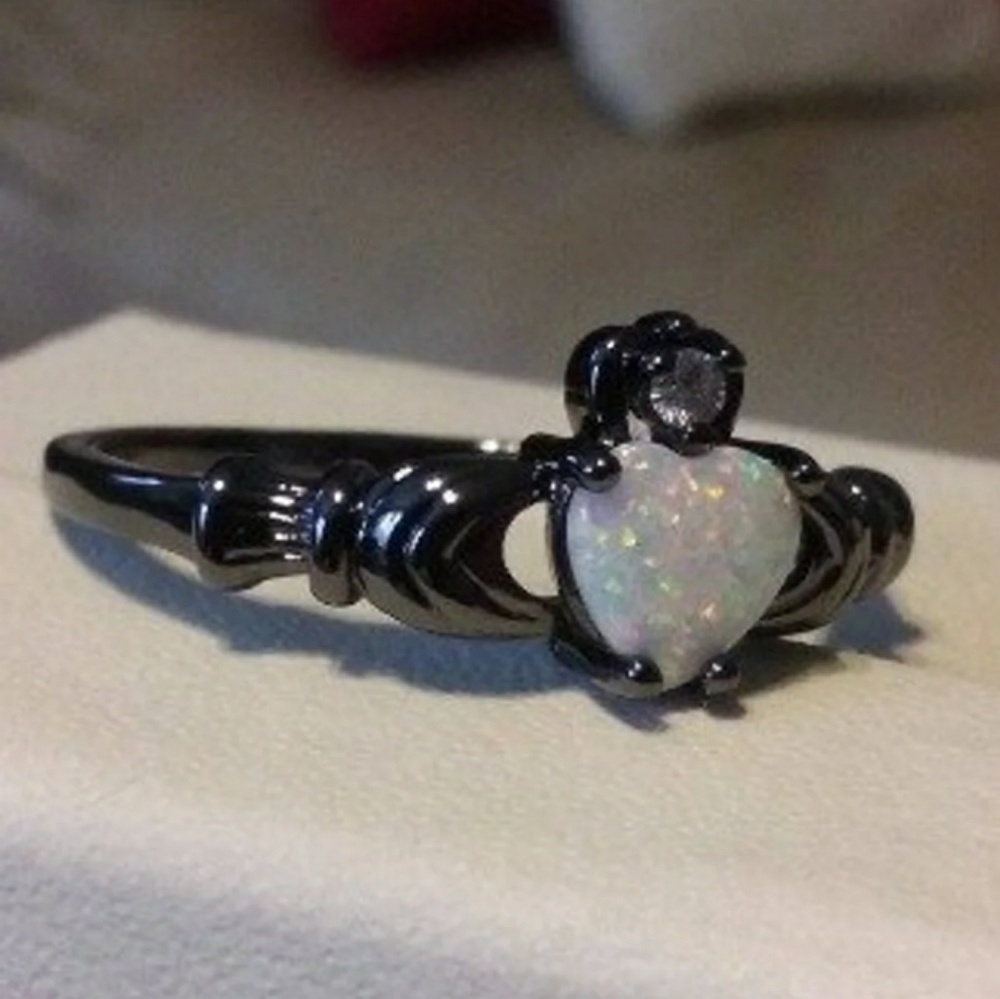 Midnight Opal Claddagh Heart Ring